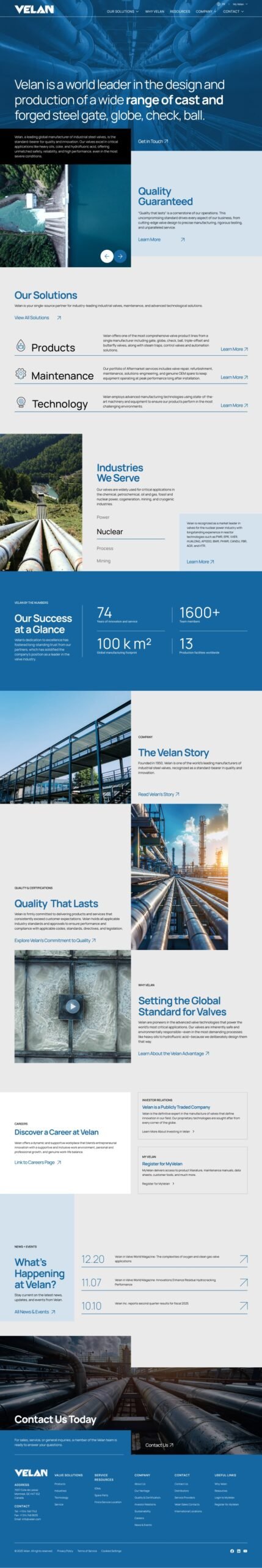 Desktop homepage design for a manufacturing website.