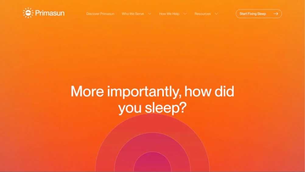 The Primasun homepage. Takt collaborated with Primasun to help launch a new platform to improve sleep quality for everyone.