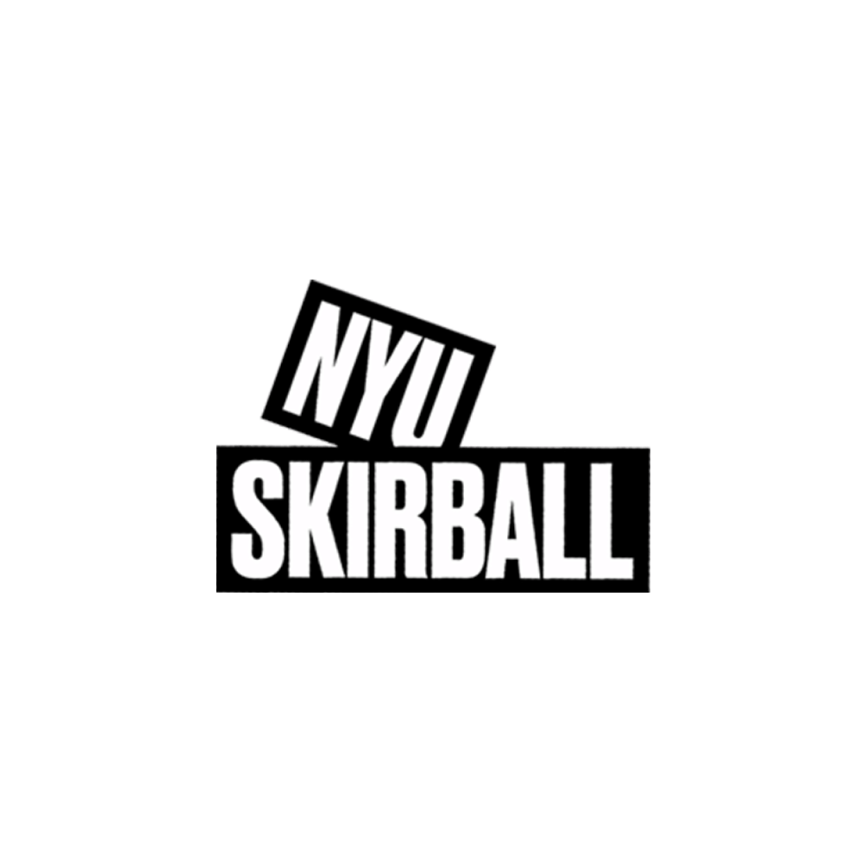 Black and white logo with the word NYU tilted above the word SKIRBALL in bold, uppercase letters, on a light gray background.